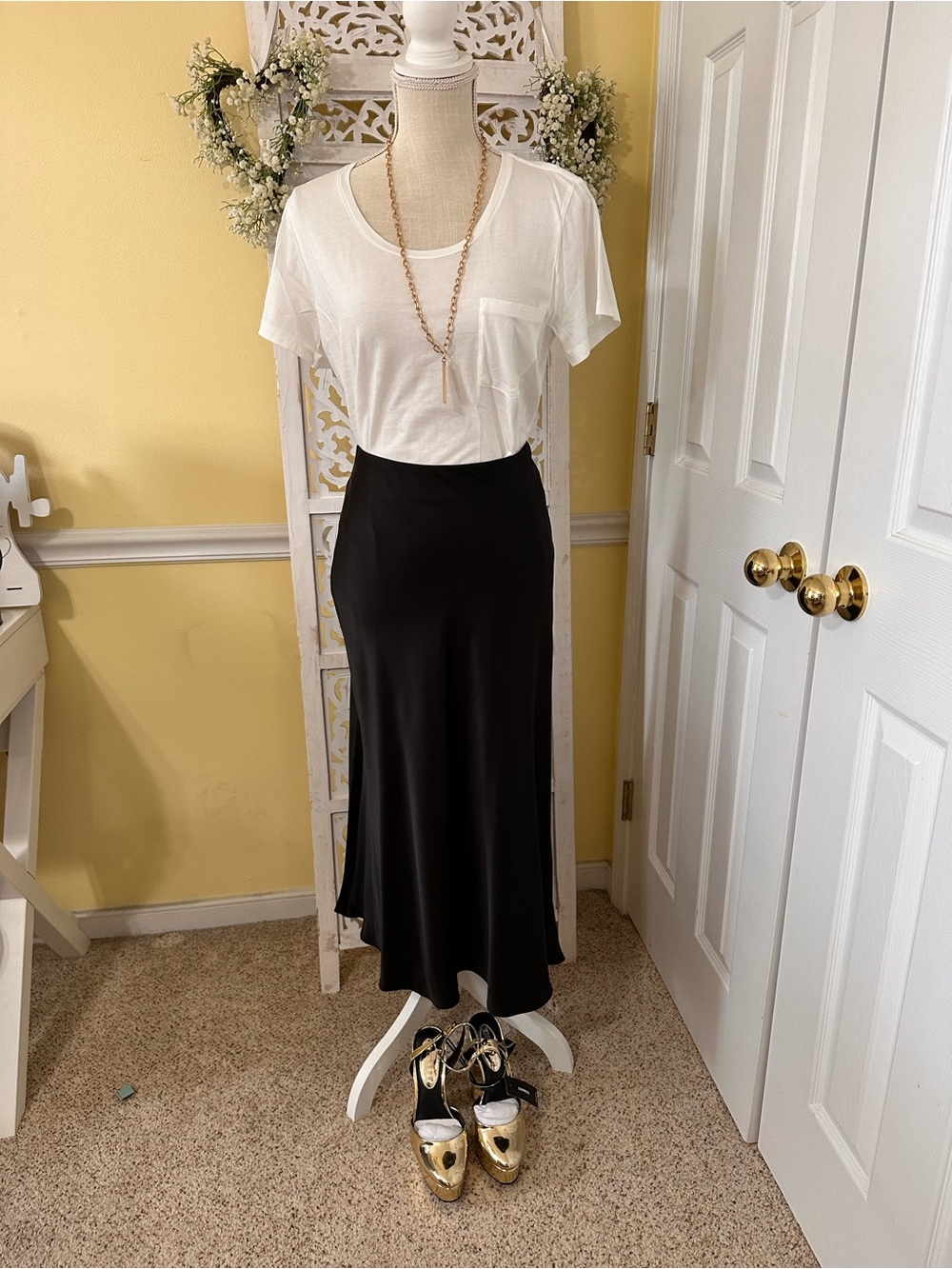 Zara Black Satin Maxi Skirt